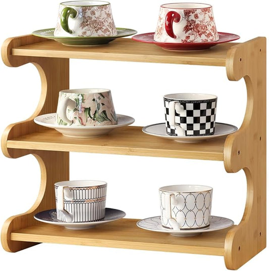 Bamboo Desk Organizer Multifunctional 3 Tier Office Table Shelf Bookshelf Supplies Storage Rack for Kitchen Living Room