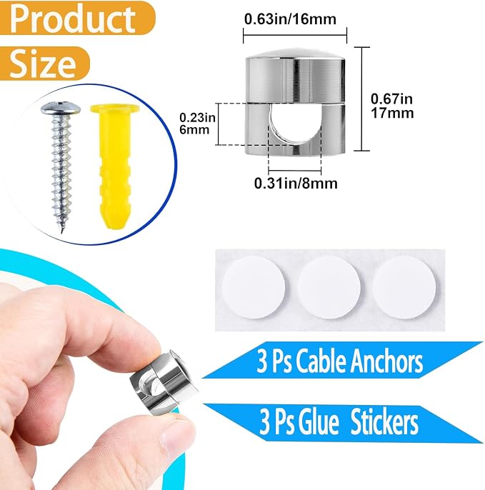 3 Sets Charger Cord Holder, Silver Metal Adhesive Cable Management Clips,Adjustable Cable Anchor Holders,Wire Organizer for Desk, Wall Hook, Home, Office,Bedside Table
