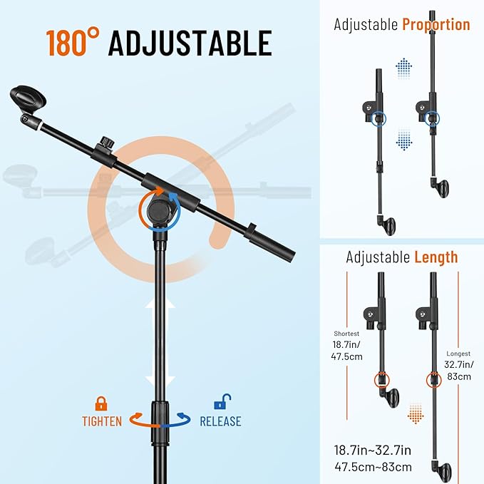 CAHAYA Microphone Stand Heavy-Duty Super Resistent Tripod Boom Universal Mic Stand with 2 Mic Clips for Most Mics Height Adjustable Mic Stand for Singing Wedding Performance CY0330