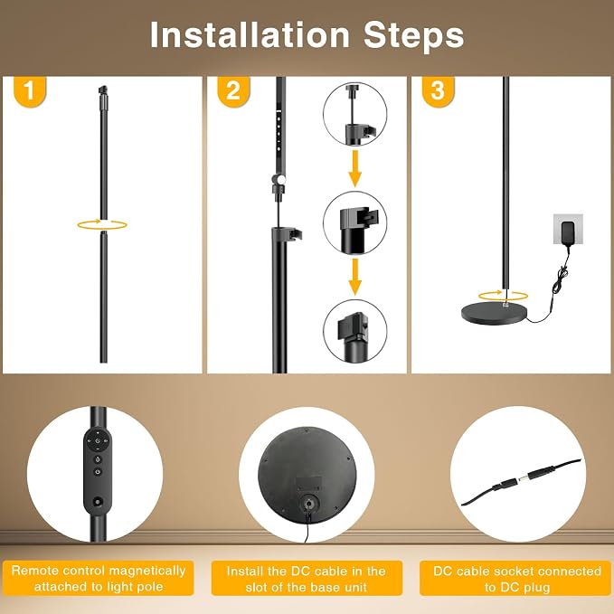 LitONES Ring Light with Stand, 15W Dimmable Zoom Lighting for Computer, Home Office, Reading, Video Calls, 66 Inches Floor Lamp with Flexible Swing Arm, AC Plug, Remote, Memory & Timer CRI >95