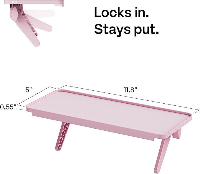 Pixio 12 inch Pink Monitor Storage Top Shelf - Adjustable Platform, Universal Fit, Holds Up to 13lbs, Works on TV, Flat, Curved Monitors, Storage for Webcams, Clocks, Phone, Figures
