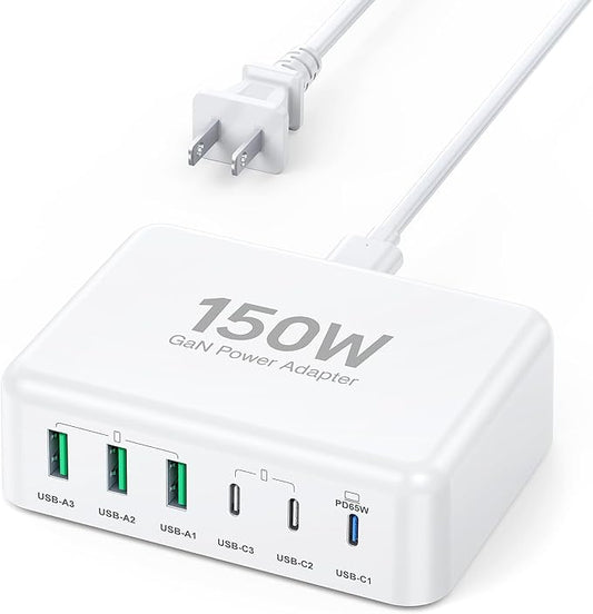 [2026 Updated] USB C Fast Charger, 100W GaN 6 Port Type C Charging Station Hub Block Cube, USB C Wall Charger Power Strip Adapter Plug for iPad iPhone 17 16 15 14 Pro Max Pixel Note Galaxy, 5ft Cord