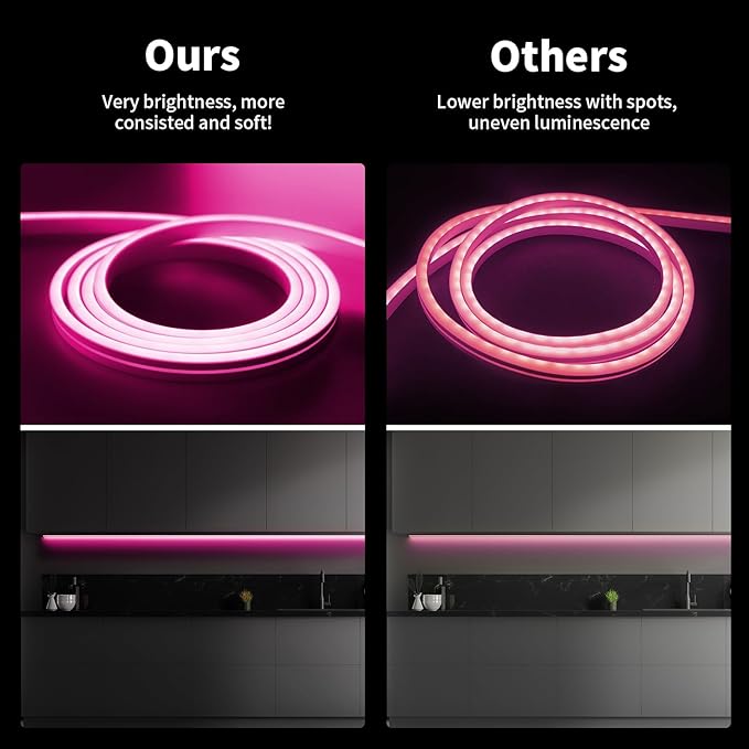 iNextStation 16.4FT/5M Pink LED Strip Lights, DC12V Silicone Neon Light Strip, IP65 Waterproof Led Rope Lights Dimmer for Cuttable DIY, LED Light Strip for Bedroom, Indoor, Outdoor(with Plug)