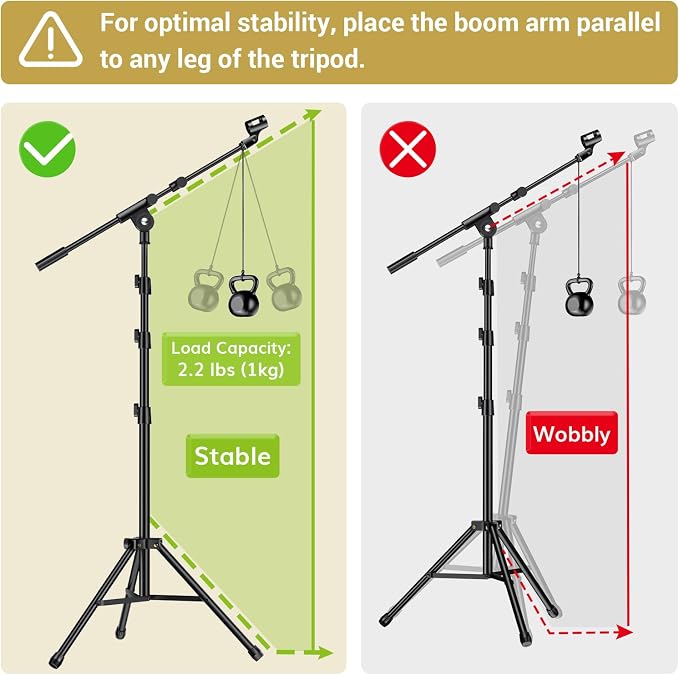 TONOR Microphone Stand with Tablet Holder, Tripod Boom Arm for Floor, Adjustable Height and Angle, Heavy Duty Stand with Carrying Bag, Smartphone and Pad Clamp, Excellent Compatibility, T35