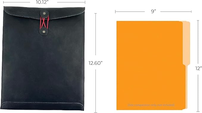Leather Mailing Envelope Document Holder, Leather Portfolio Binder,A4 Letter Size Filing Folder,Gummed Folder Case Vertical Protector, Office Padfolio, Handmade Desk Accessories (Black)