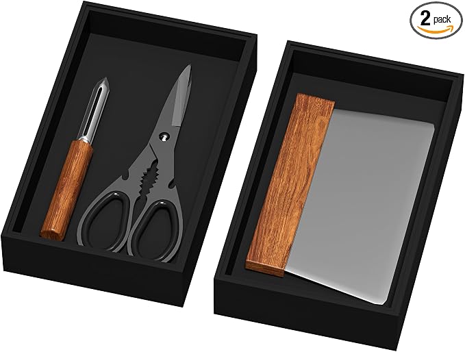 Lixple Bamboo Drawer Organizer for Kitchen Utensils, 2 Pack Stackable Bamboo Kitchen Drawer Organizers, Silverware & Utensil Drawer Trays, 10" x 6" x 2" (Outer), 9.3" x 5.3" x 1.3" (Inner), Black