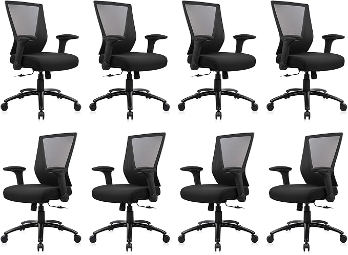 CLATINA Big and Tall Office Chair - Extra Wide Thick Seat, Heavy Duty High Back Executive Desk Chair with Adjustable Armrests, Ergonomic Mesh Computer Chair for Home Office Conference, 500LBS, 8 Pack
