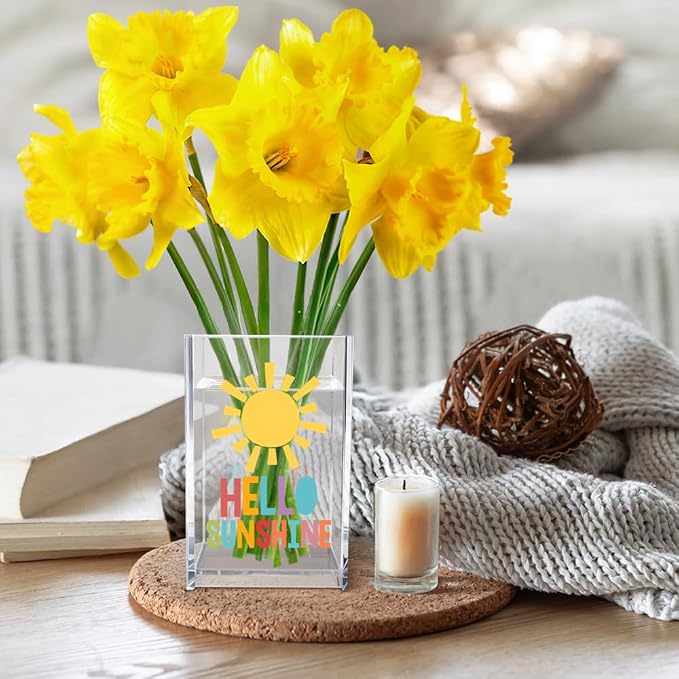 Hello Sunshine Acrylic Cosmetic Pencil Pen Holder Cup, Inspirational Sunshine Desk Organizer Accessories for Home Office Decor, Motivational Appreciation Gifts for Coworker Teacher Secretary