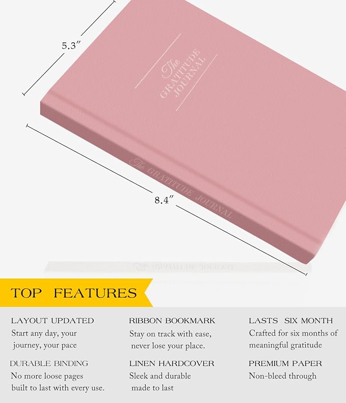 The Original Gratitude Journal with Inspiring Prompts & Quotes for Mindfulness, Reflection & Personal Growth - Daily Wellness Journal for Men & Women - Luxurious Linen Pink Cover