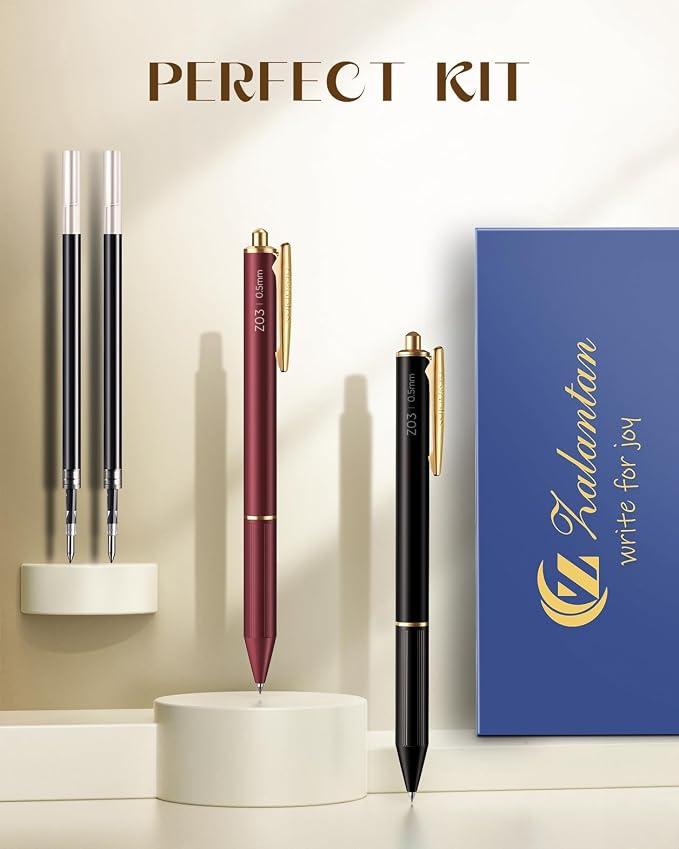 Retractable Gel Pens, 0.5mm Fine Point Black Ink Pens, Smooth Writing, Quick Dry, No Bleed, Archival Quality, Leak Proof, Comfortable Grip, Office School Supplies,2 Pens/Box + 2 Refills
