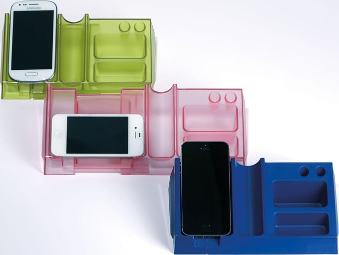 helit H6253930 – Pet Greenlogic Stationery Makeup Organizer with Smartphone Tray – Blue/Clear