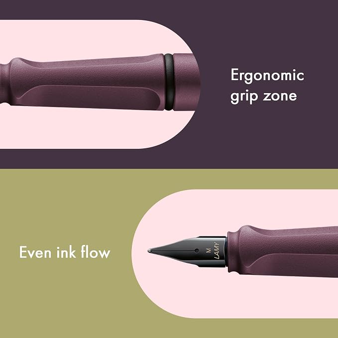 LAMY safari scarlet - Fountain Pen with ergonomic grip & polished steel nib in size B - ideal for any Writing & Calligraphy - including LAMY T 10 blue cartridge - Right-Handed