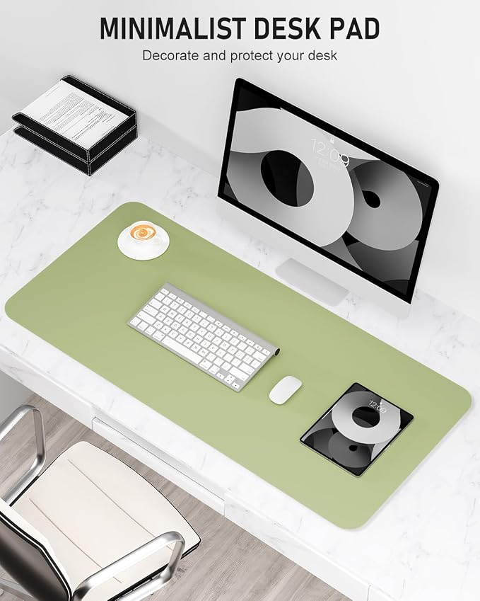 Desk Pad, 35.5" x 17" PU Leather Non-Slip Desk Mat Large Mouse Pad for Desktop, Waterproof Laptop Computer Writing Mat for Office, Home, Work, Gaming, Green