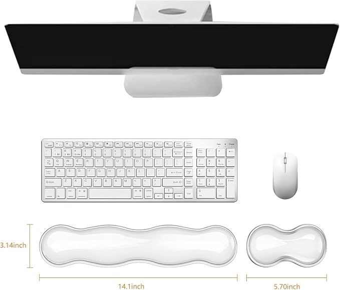 Mouse Pad with Wrist Rest, Soft Cloud Gel Keyboard Mouse Pad Set with Hand Wrist Support, Cute Non Slip Office Desk Accessories for Comfort/Pain Relief/PC Gaming/Computer/Laptop, (Clear Wave)