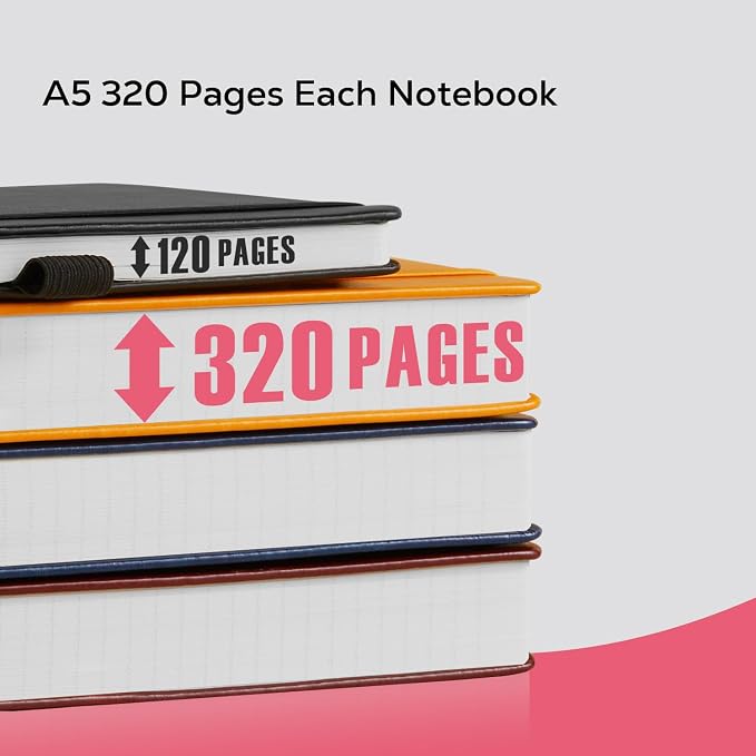 FOCUS DAY Lined Journal Notebook for Women/Men Writing Work, 320 Pages Hardcover Pink Leather Daily Diary Journals Note book College Ruled for Note Taking, A5 (5.7'' X 8.4'')