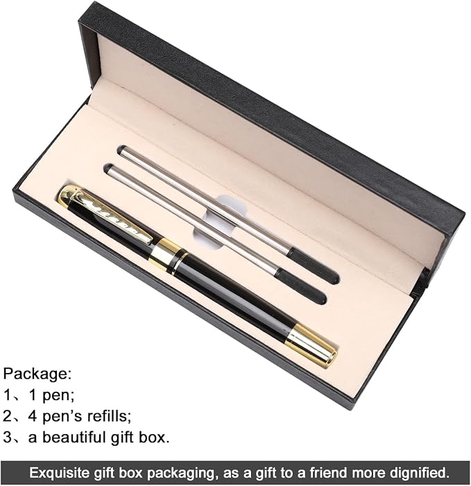 YIVONKA Ballpoint Pen Luxury Ballpoint Line Black Refill width 0.5mm Gift Set for Men & Women Professional Executive,Office,Nice BallPens Classy Gift Box (Black)