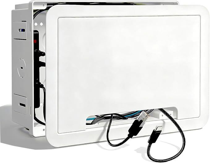 9" in Wall TV Media Box for Device & Cable Management Hidden Outlet Box, Structured Wiring Enclosure with Custom Knockouts, WiFi Friendly, for Roku, Apple TV, Fire TV Stick & Samsung One Connect Mini