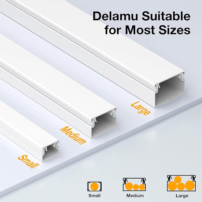 Delamu TV Cord Hider, 315in Wire Covers for 3-4 Cords on Wall, Large Cable Hider Cord Covers for Wires, Cable Management Wire Hiders for TV for Wall, L15.7 x W1.18 x H0.6 in, White