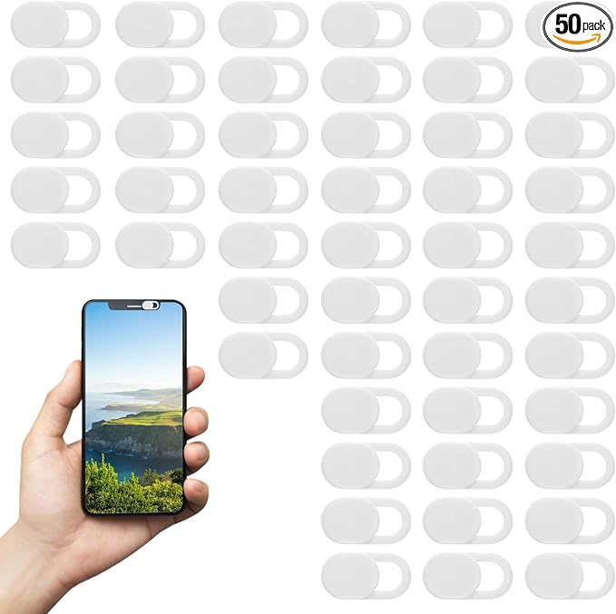 50 Pcs White Webcam Cover Slide, 0.023 Inch Ultra-Thin Universal Camera Privacy Cover White Camera Covers Slide for Phone Laptop Computer