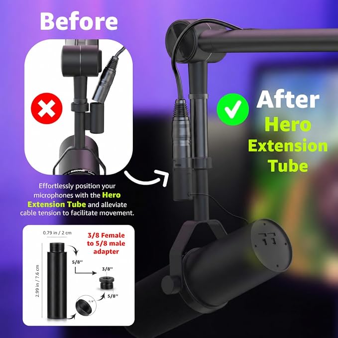 IXTECH Boom Arm Mic Stand with Extension Tube Upgraded Microphone Arm for Shure SM7B MV7 Blue Yeti Sturdy Stainless Steel Mic Arm Desk Stand Foldable Scissor Arm Microphone Mount for Podcast Gaming