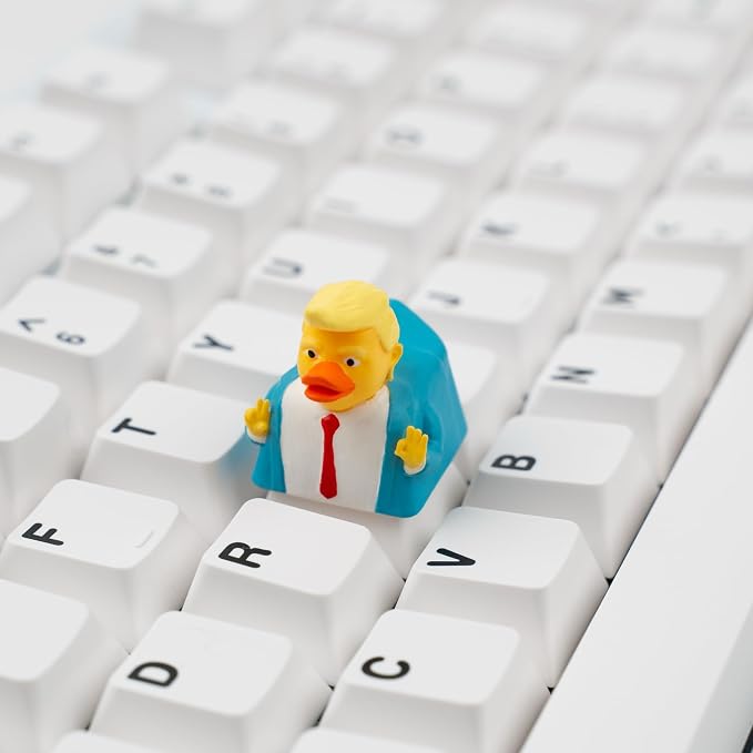 Artisan Duck Keycap for Mechanical Keyboards, Yellow and Blue Business Suit Design, Handmade Resin, 1U Size, MX Switch Compatible, Gaming Keyboard Keycaps