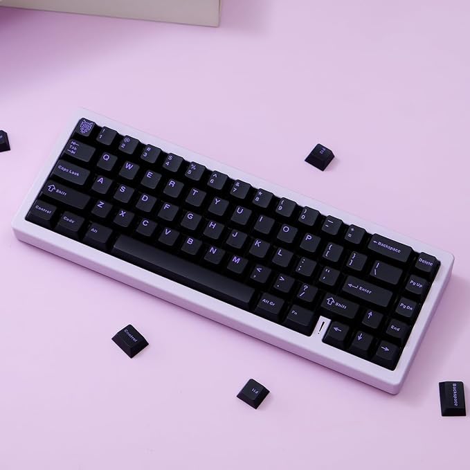Sumgsn 114 Keys Translucent Keycaps Cherry Profile Doubleshot Black Purple Keycap Set Fit for 60% 65% 75% Cherry Mx Switches Mechanical Keyboards