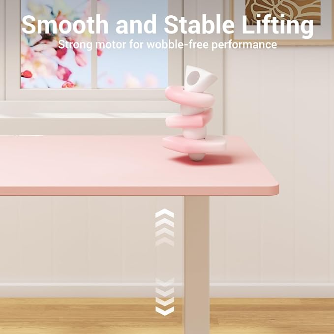 Veken 55 Inch Large Electric Standing Desk, Gaming Table, Pink | Height Adjustable Sit Stand Up Computer Tables for Home Office, Study , Writing, Suit students, employees and group work