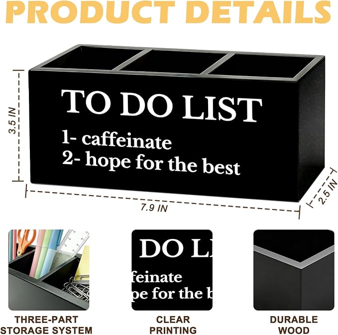 Funny Pen Pencil Holder for Desk, Funny Office Gifts for Coworkers Women Men, to Do List Wooden Box Sign Organizer for Office Workplace Desk Accessories Tabletop Decorations