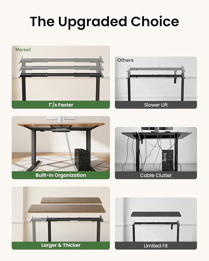 Marsail Dual Motor Standing Desk Legs, Electric Adjustable Desk Frame, 264 lbs Capacity, Fits Max 90″x 31.5″Desktop, 4 Memory Height Settings, Sit Stand Desk Legs with Cable Tray & 2 Hooks, Frame Only