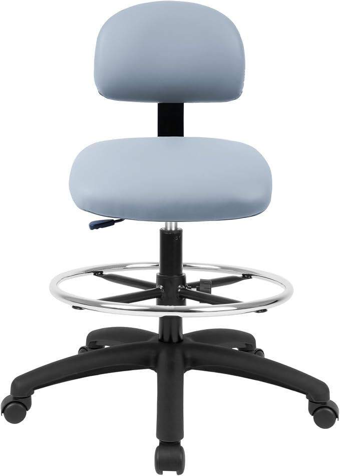 FSS Series Square seat Tall (24"-34") seat Height Chair. Vinyl-for Office, Garage, Desk, Shop, Computer, Doctor, Medical, Easy to Clean! 18" Footring (Gray, Tall, _Standard Casters)