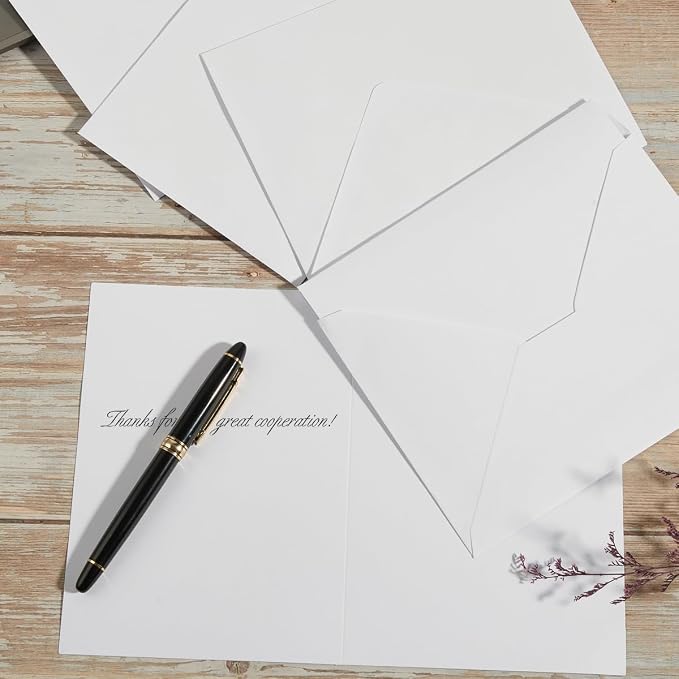 50 Pack White A6 Envelopes with Cards and Gold Stickers, 4x6 | With Thick Folded Cardstock, For Greeting Cards, Wedding, Birthday, Invitations, Baby Showers