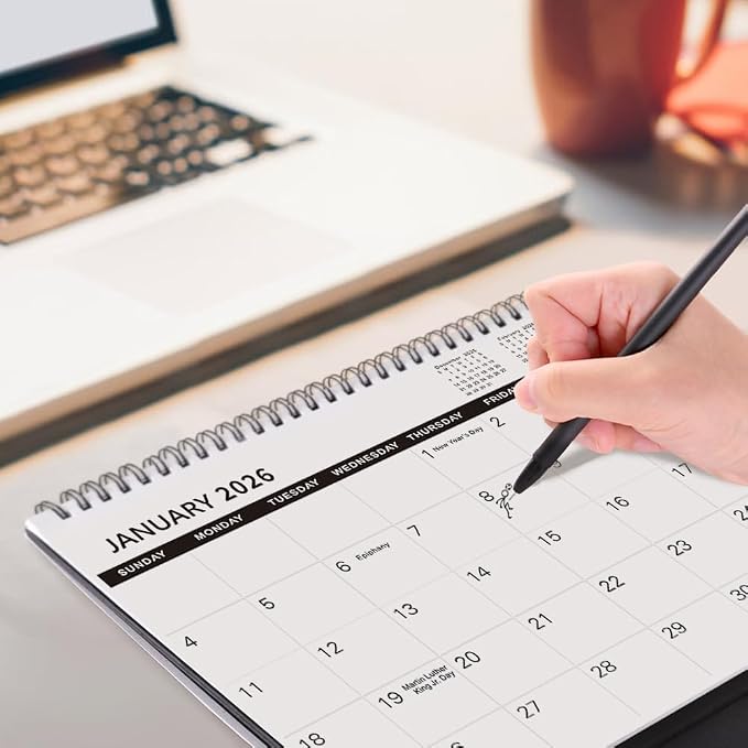 SKYDUE Desk Calendar 2026-2027, 21 Months Small Desk Calendar 2026-2027, Apr 2026 to Dec 2027, 10" x 8" Desktop Calendar Planner with Stickers, Black