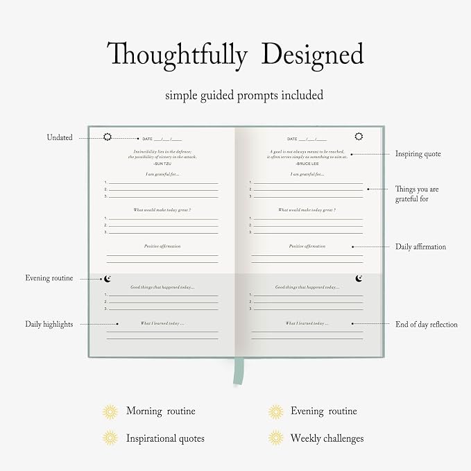 The Gratitude Journal - for More Mindfulness, Happiness, Positive Vibes, Affirmations, Productivity, and Self Reflection -Undated Daily Journal