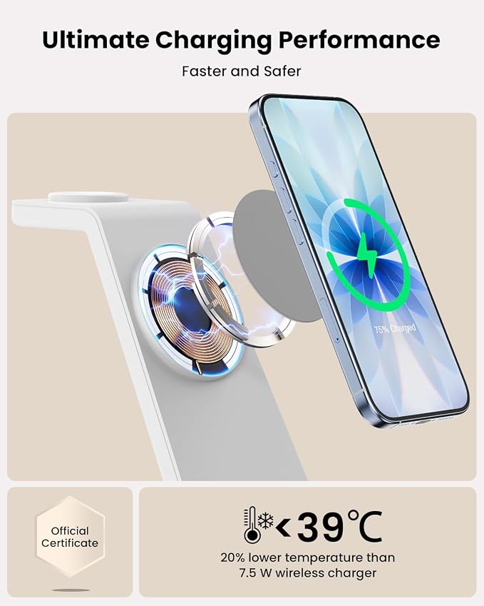 Magsafe Wireless Charging Station for iPhone: Certified 15W Fast Charging Station, 3 in 1 Magnetic Charger Stand for iPhone 17/16/15/14/13/12 Series, Apple Watch, AirPods 4/3/Pro