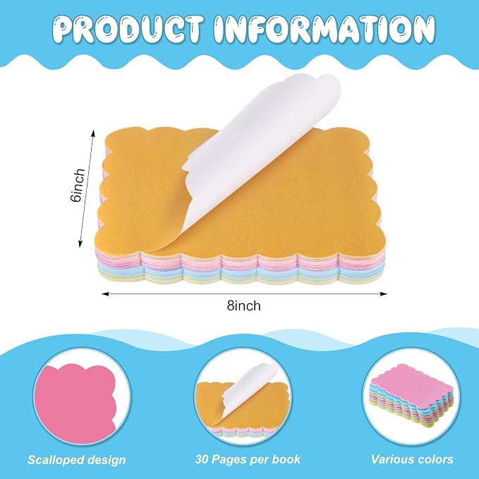 Eaasty 8 Pack 8 x 6 Inch Large Scalloped Sticky Notes Self Sticky Note Pads Cute Aesthetic Colorful Wavy for School Office Supplies, 30 Sheets/Pad, Total 240 Sheets(Bright Colors)