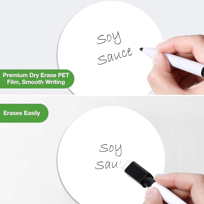 SVNOOC Multi-Use Dry Erase Labels Sticky Notes Reusable Stickers for Wall Desk Fridge Classroom Office Home and More, Message Board with 2 Markers (5" in Circle White), 12 Pack