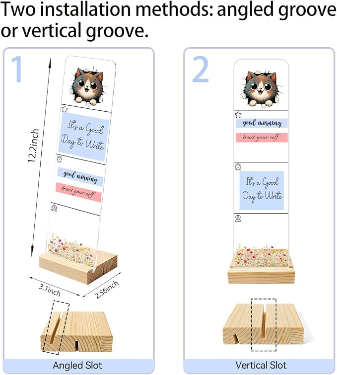 Sticky Note Holder, Monitor Memo Board, Acrylic Post It Note Holder with Wooden Base, Includes 200 Notes, Desk Organizer for Office, Cute Cat Design