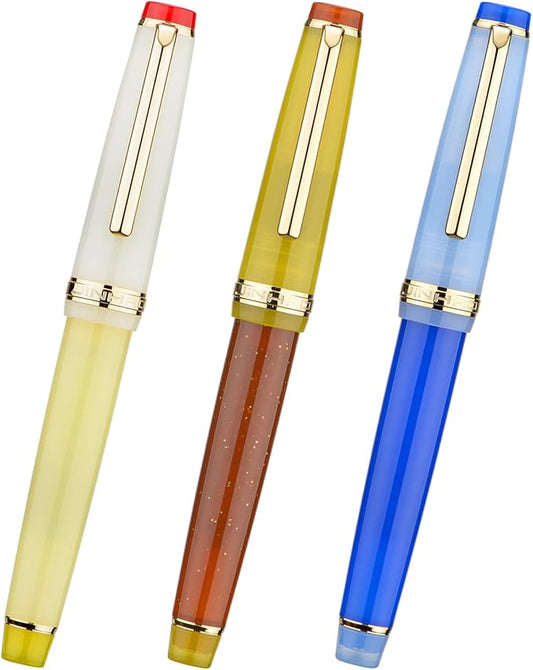 Set of 3 Jinhao 82 Fountain Pens Mixed Color Acrylic Classic Style Fine Point Gold Trim Pen with Converter Set
