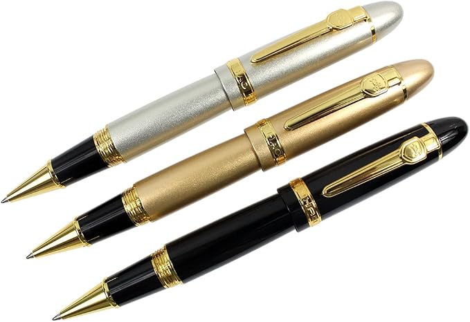 Jinhao 159 Liquid Ink Rollerball Pens Gold Trim Heavy Pen 3 Pieces in 3 Colors(0.7 mm)