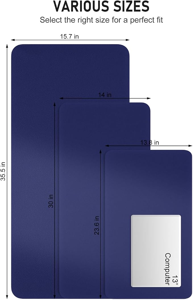 Desk Pad, 23.6" x 13.8" PU Leather Non-Slip Desk Mat Large Mouse Pad for Desktop, Waterproof Laptop Computer Writing Mat for Office, Home, Work, Gaming, Violet Blue