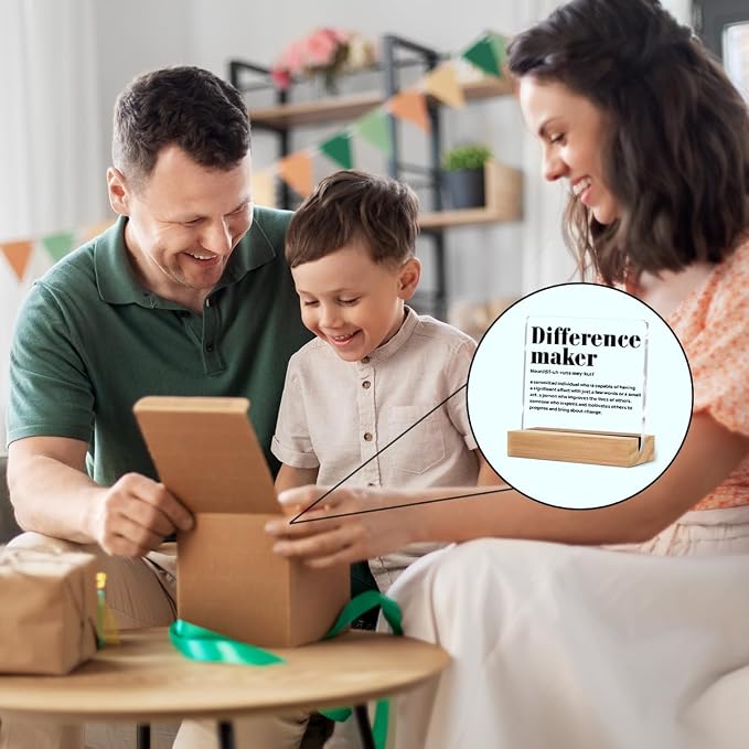 Appreciation Gifts for Women Leader Boss Mentor Coworker Teacher | Difference Maker Gifts Definition Clear Desk Decorative Sign Acrylic Sign With Wooden Stand for Desk Table Shelf