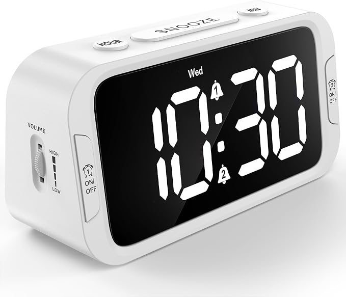Odokee Digital Dual Alarm Clock for Bedroom, Easy to Set, 0-100% Dimmer, USB Charger, 5 Sound Adjustable Volume, Weekday/Weekend Mode, Snooze, 12/24Hr, Battery Backup, Compact Clock for Bedside(White) | Easy to Set Alarm Clock with Weekday/Weekend Mode...