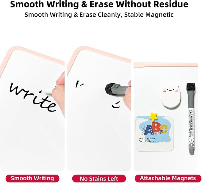Colorful Dry Erase White Board 9.7x9.7in, Magnetic Desktop Board with Stand, 2 Markers (Eraser Head), 4 Magnets - Double-Sided Easel for Daily Planning, Memo, Office/Home/School (Pink)