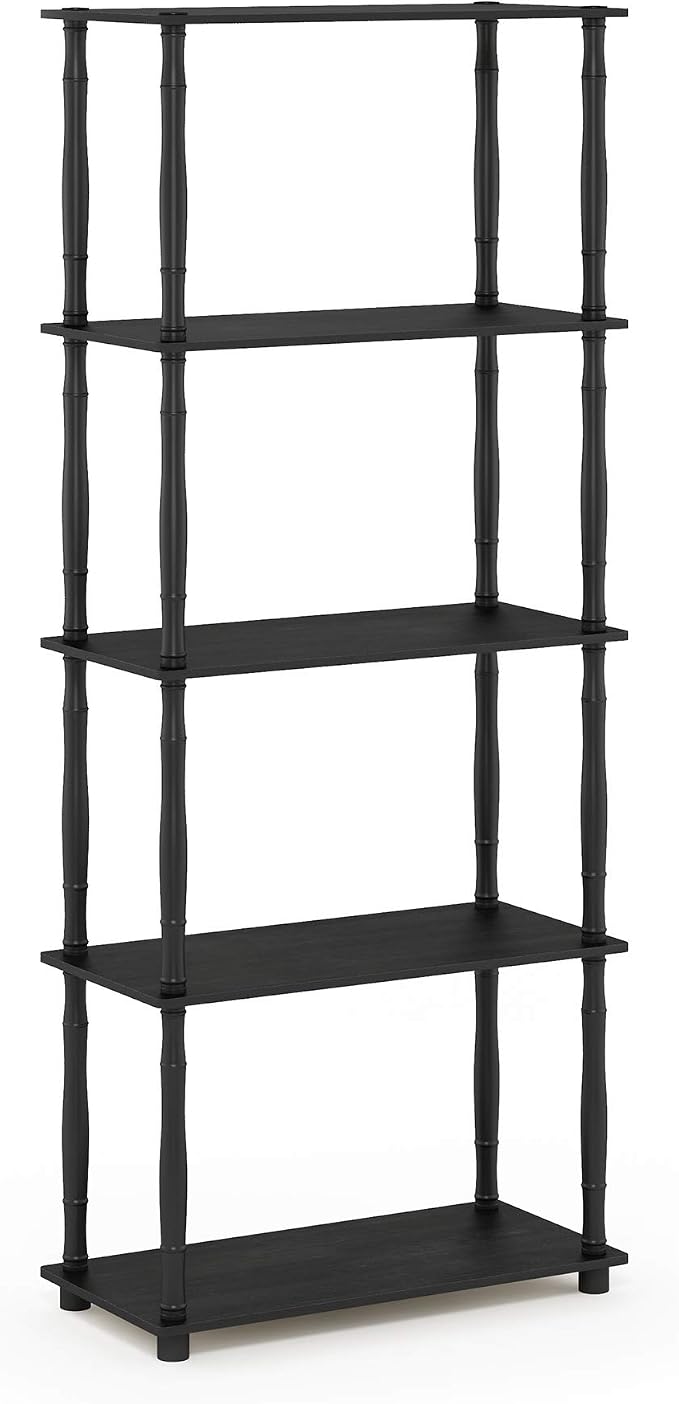 Furinno Turn-N-Tube 5-Tier Multipurpose Shelf / Display Rack / Storage Shelf / Bookshelf, Classic Tubes, Americano/Black | Open Shelves Corner Bookshelf, Display Storage Shelves, Classic Tubes, for Organization, Living Room, Home Office