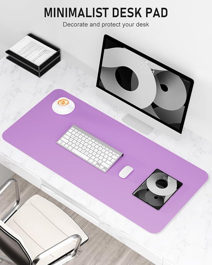 Desk Pad, 23.6" x 13.8" PU Leather Non-Slip Desk Mat Large Mouse Pad for Desktop, Waterproof Laptop Computer Writing Mat for Office, Home, Work, Gaming, Purple