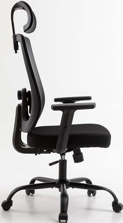 Shintenchi Mesh Office Chair, Ergonomic Home Office Desk Chair with Adjustable Lumbar Support, Headrest, 90°-135° Tilt, Computer Chair for Home Office, Black Task Chair