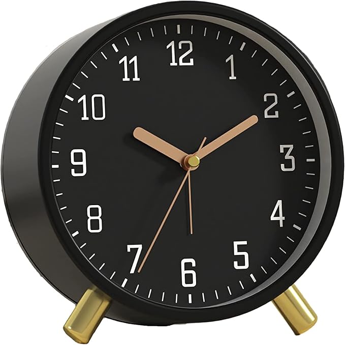 SHISEDECO Small Analog Alarm Clock, Battery Operated Desk Clock, Black | Bedside Analog Non-Ticking Silent Small Deskclock Battery Operated for Living Room, Bedroom, Office