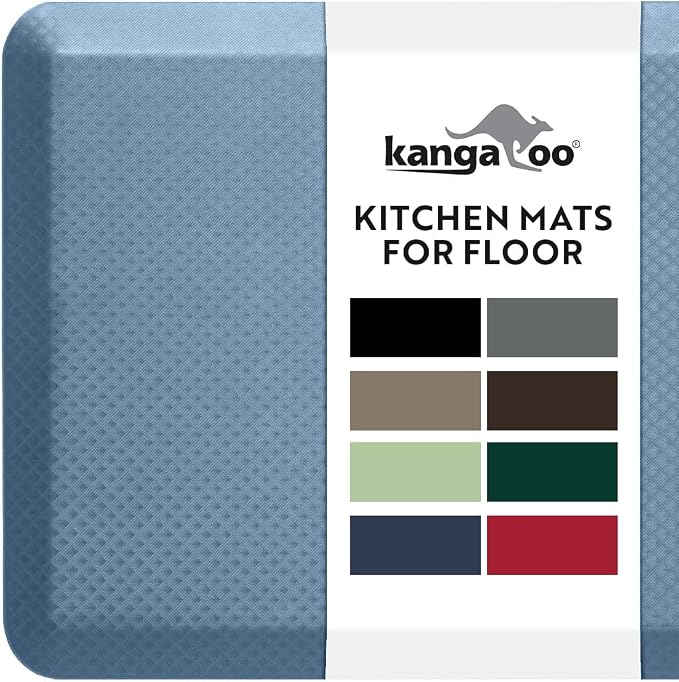 KANGAROO Anti Fatigue Mats for Kitchen Floor, Reduce Foot, Knee Pressure, 3/4 Inch Thick Cushioned Ergonomic Mat, Waterproof Comfort Rug for Under Sinks, Standing Desk, Store Floors, 20x32, Sky Blue