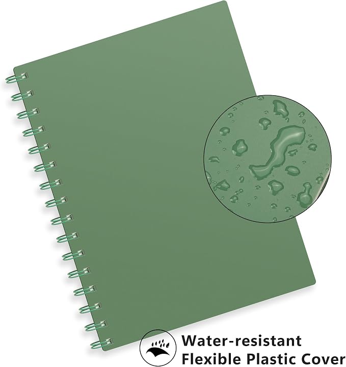 RETTACY Dotted Journal Notebook, 300 Pages, A5 Medium Size (5.7'' × 8.2''), 100 GSM Thick Paper, Flexible Plastic Cover, Spiral-bound, for Journaling, Planning, Tracking (Dark Green)