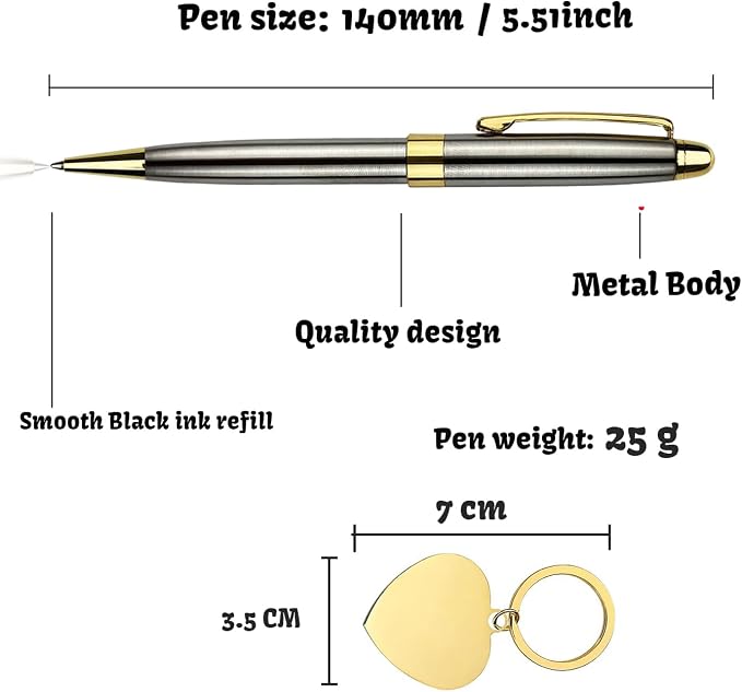 Yastar Personalized Ballpoint Pen with Custom Keychain, Stainless Steel Fancy Pens Engraved with Your Name Logo or Message, Phone Number Black ink Perfect for Souvenir Gift, Colleague, Friends